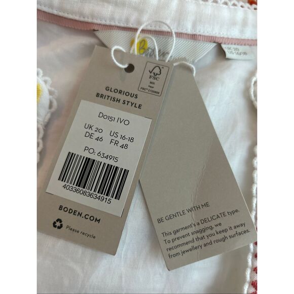 Boden Tamsin Embroidered Linen Mini Dress in ivory size 16-18 US - Picture 4 of 4